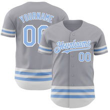 Laden Sie das Bild in den Galerie-Viewer, Custom Gray Light Blue-White Line Authentic Baseball Jersey
