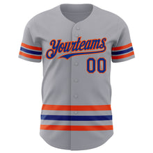 Laden Sie das Bild in den Galerie-Viewer, Custom Gray Royal-Orange Line Authentic Baseball Jersey
