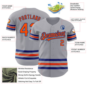 Custom Gray Orange-Royal Line Authentic Baseball Jersey