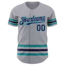 Load image into Gallery viewer, Custom Gray Navy Gray-Teal Line Authentic Baseball Jersey
