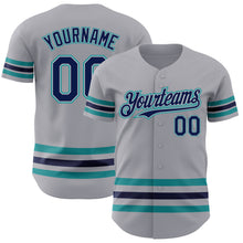 Загрузить изображение в средство просмотра галереи, Custom Gray Navy Gray-Teal Line Authentic Baseball Jersey
