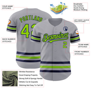 Custom Gray Neon Green-Navy Line Authentic Baseball Jersey