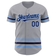 Load image into Gallery viewer, Custom Gray Navy-Light Blue Line Authentic Baseball Jersey
