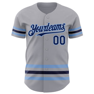 Custom Gray Navy-Light Blue Line Authentic Baseball Jersey