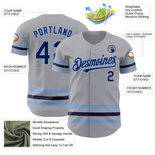 Laden Sie das Bild in den Galerie-Viewer, Custom Gray Navy-Light Blue Line Authentic Baseball Jersey
