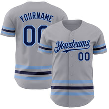 Laden Sie das Bild in den Galerie-Viewer, Custom Gray Navy-Light Blue Line Authentic Baseball Jersey
