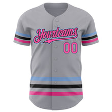 Laden Sie das Bild in den Galerie-Viewer, Custom Gray Pink Black-Light Blue Line Authentic Baseball Jersey
