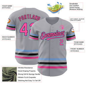 Custom Gray Pink Black-Light Blue Line Authentic Baseball Jersey