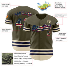 Загрузить изображение в средство просмотра галереи, Custom Olive Vintage USA Flag Navy-Cream Line Authentic Salute To Service Baseball Jersey
