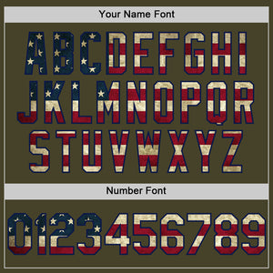 Custom Olive Vintage USA Flag Navy-Cream Line Authentic Salute To Service Baseball Jersey