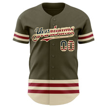 Charger l&#39;image dans la galerie, Custom Olive Vintage USA Flag Cream-Maroon Line Authentic Salute To Service Baseball Jersey
