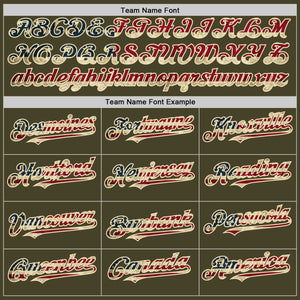 Custom Olive Vintage USA Flag Cream-Maroon Line Authentic Salute To Service Baseball Jersey