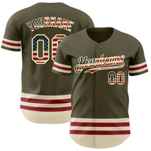 Charger l&#39;image dans la galerie, Custom Olive Vintage USA Flag Cream-Maroon Line Authentic Salute To Service Baseball Jersey
