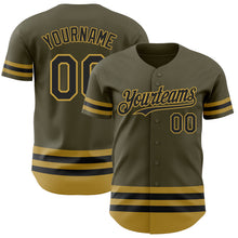 Laden Sie das Bild in den Galerie-Viewer, Custom Olive Black-Old Gold Line Authentic Salute To Service Baseball Jersey
