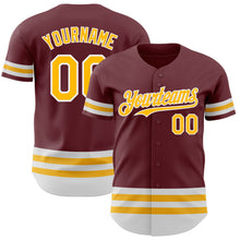 Charger l&#39;image dans la galerie, Custom Burgundy Gold-White Line Authentic Baseball Jersey
