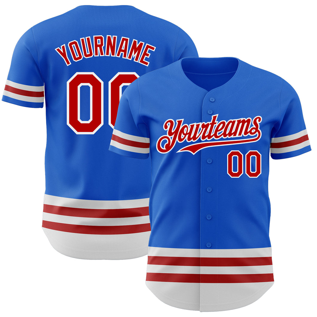 Custom Thunder Blue Red-White Line Authentic Baseball Jersey