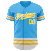 Laden Sie das Bild in den Galerie-Viewer, Custom Sky Blue Yellow-White Line Authentic Baseball Jersey
