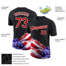 Charger l&#39;image dans la galerie, Custom Black Red-White 3D American Flag Patriotic Performance T-Shirt
