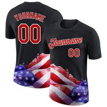 Charger l&#39;image dans la galerie, Custom Black Red-White 3D American Flag Patriotic Performance T-Shirt
