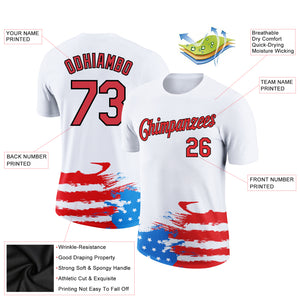 Custom White Red-Black 3D American Flag Patriotic Performance T-Shirt