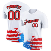 Load image into Gallery viewer, Custom White Red-Black 3D American Flag Patriotic Performance T-Shirt
