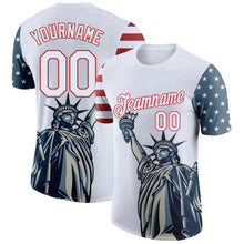 Load image into Gallery viewer, Custom White Red 3D American Flag Statue of Liberty Patriotic Performance T-Shirt
