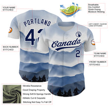 Charger l&#39;image dans la galerie, Custom White Navy 3D Pattern Design Watercolor Mountains Authentic Baseball Jersey
