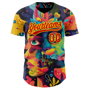 Custom Black Red-Yellow 3D Pattern Design Abstract Painting Authentic Baseball Jersey