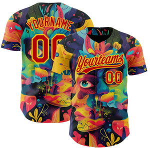 Custom Black Red-Yellow 3D Pattern Design Abstract Painting Authentic Baseball Jersey