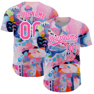 Custom Pink White 3D Pattern Design Abstract Painting Authentic Baseball Jersey