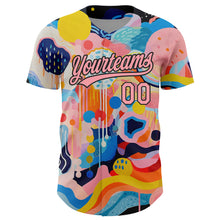 Load image into Gallery viewer, Custom Medium Pink Black 3D Pattern Design Abstract Painting Authentic Baseball Jersey
