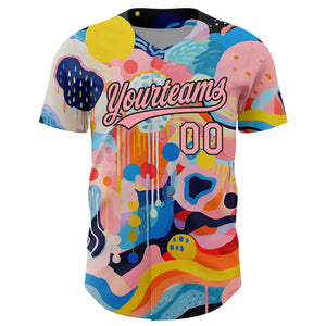 Custom Medium Pink Black 3D Pattern Design Abstract Painting Authentic Baseball Jersey