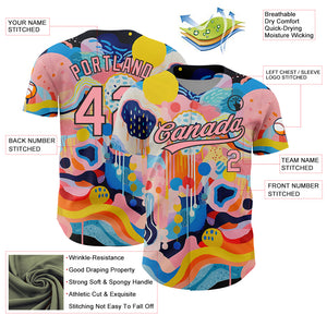 Custom Medium Pink Black 3D Pattern Design Abstract Painting Authentic Baseball Jersey