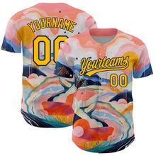 Load image into Gallery viewer, Custom Medium Pink Gold-Black 3D Pattern Design Abstract Painting Authentic Baseball Jersey
