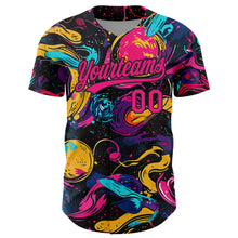 Load image into Gallery viewer, Custom Black Hot Pink 3D Pattern Design Abstract Painting Authentic Baseball Jersey
