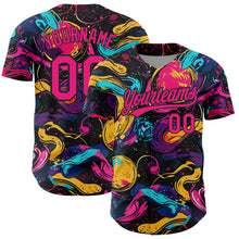 Load image into Gallery viewer, Custom Black Hot Pink 3D Pattern Design Abstract Painting Authentic Baseball Jersey
