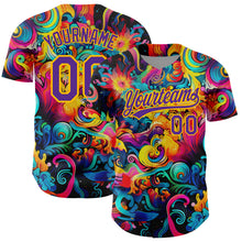 Load image into Gallery viewer, Custom Black Purple-Gold 3D Pattern Design Abstract Painting Authentic Baseball Jersey
