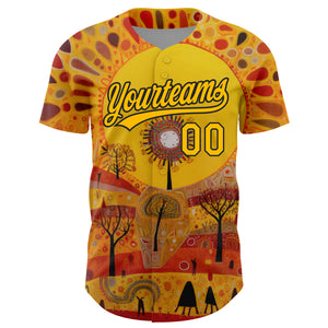 Custom Gold Black 3D Pattern Design Abstract Painting Authentic Baseball Jersey