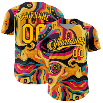 Custom Gold Black 3D Pattern Design Abstract Painting Authentic Baseball Jersey