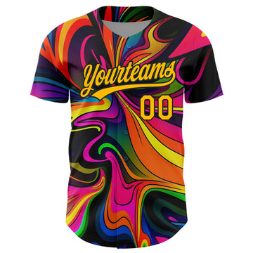 Custom Black Gold 3D Pattern Design Abstract Painting Authentic Baseball Jersey