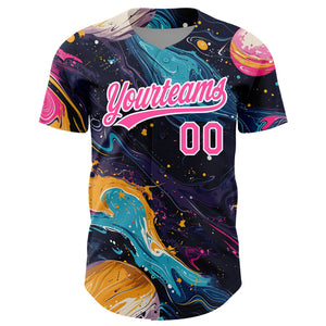 Custom Black Pink-White 3D Pattern Design Abstract Liquid Painting Authentic Baseball Jersey