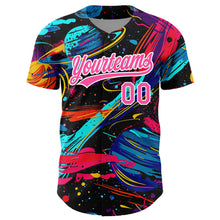 Load image into Gallery viewer, Custom Black Pink-White 3D Pattern Design Space With Planets And Rockets Authentic Baseball Jersey
