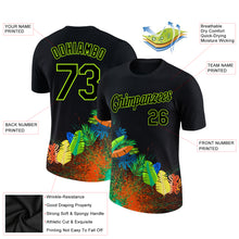 Загрузить изображение в средство просмотра галереи, Custom Black Neon Green 3D Pattern Design Holi Festival Color Powder Performance T-Shirt
