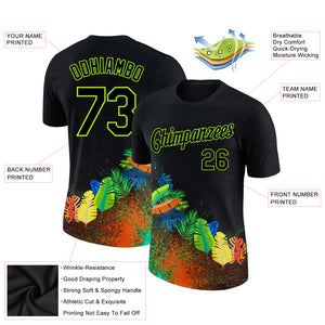 Custom Black Neon Green 3D Pattern Design Holi Festival Color Powder Performance T-Shirt