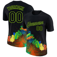 Загрузить изображение в средство просмотра галереи, Custom Black Neon Green 3D Pattern Design Holi Festival Color Powder Performance T-Shirt
