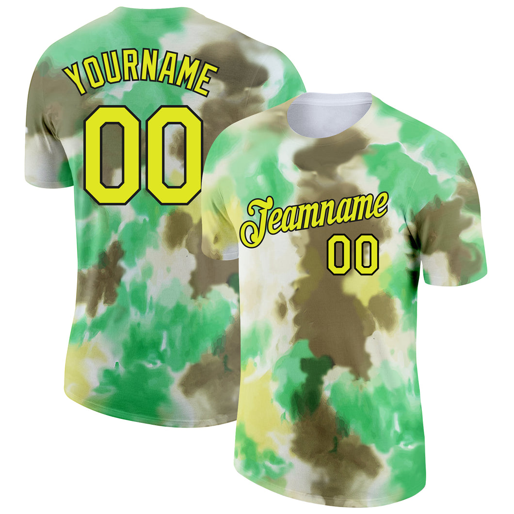 Custom Tie Dye Neon Yellow-Black 3D Performance T-Shirt