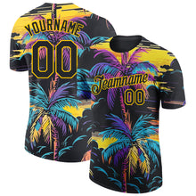 Charger l&#39;image dans la galerie, Custom Black Yellow 3D Pattern Design Tropical Hawaii Palms Trees Performance T-Shirt
