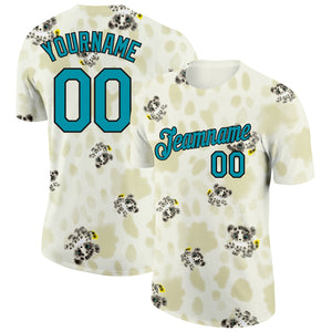 Custom Cream Teal-Black 3D Pattern Design Dog Performance T-Shirt