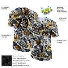 Charger l&#39;image dans la galerie, Custom Black Old Gold 3D Pattern Design Tropical Plant And Pineapples Performance T-Shirt
