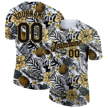 Charger l&#39;image dans la galerie, Custom Black Old Gold 3D Pattern Design Tropical Plant And Pineapples Performance T-Shirt
